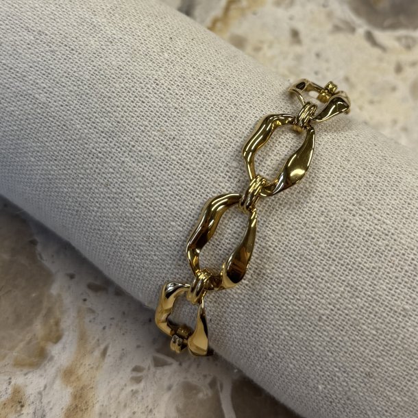Armbnd BIG WAVY LINK 17,5+4 cm Vandfaste 18 karat forgyldt