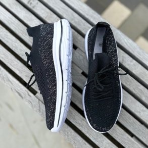 Sneakers I stof snrebnd sort/slv str. 36-41