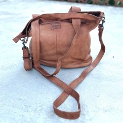Shopper med crossbody rem skind