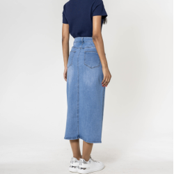 Denim nederdel lang med slids lys bl denim str 34-44