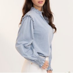 Denim skjorte m. flse bomuld str. S-L