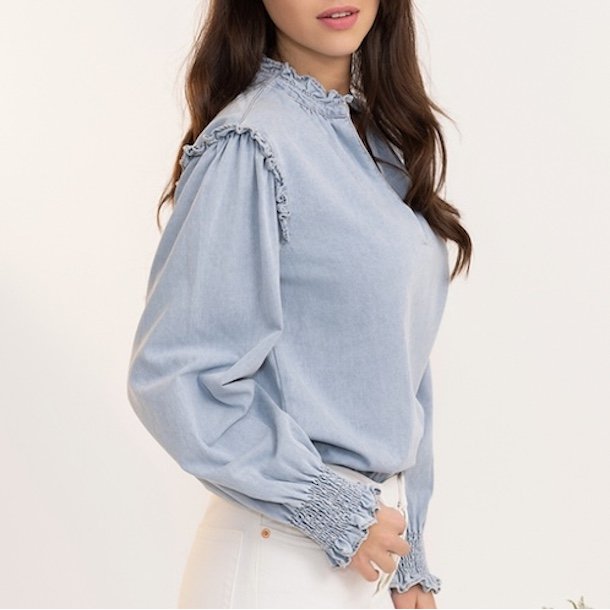 Denim skjorte m. flse bomuld str. S-L