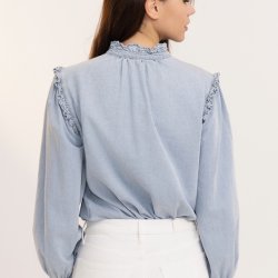 Denim skjorte m. flse bomuld str. S-L