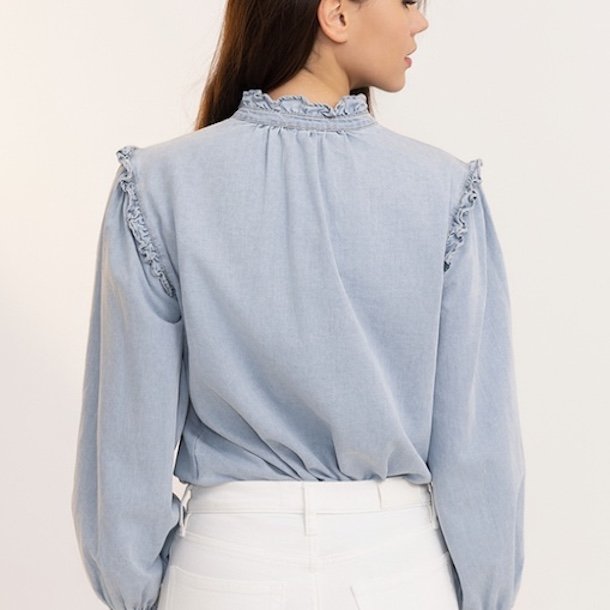 Denim skjorte m. flse bomuld str. S-L