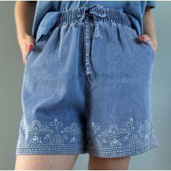 Shorts med broderi bomuld str. S-3XL