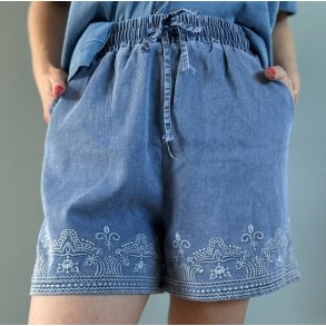 Shorts med broderi bomuld str. S-3XL