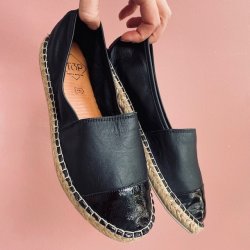 Espadrillos med blank t Sort skind str. 36-41