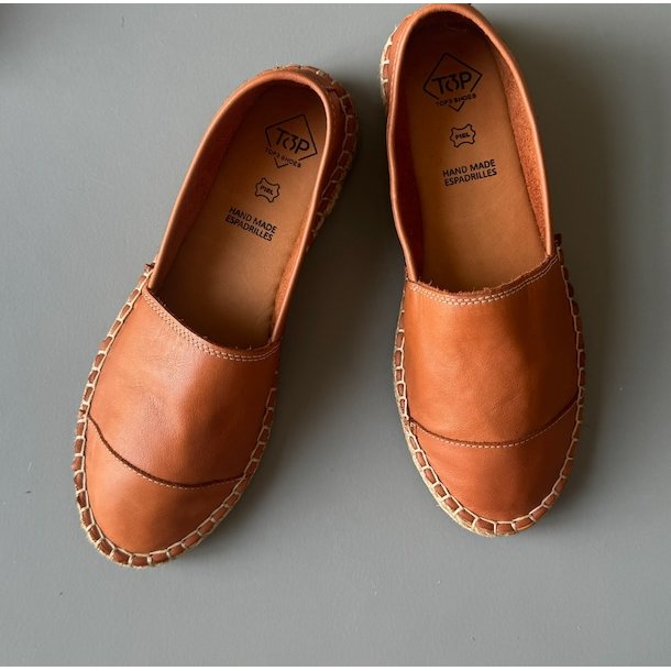 Espadrillos soft med bast skind varm cognac str. 36-42