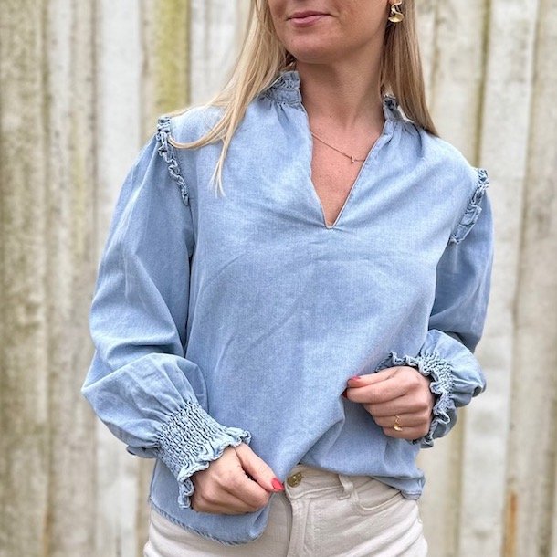 Denim skjorte m. flse bomuld str. S-L