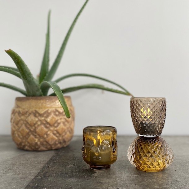 Fyrfadsstage rombe upside down - glas