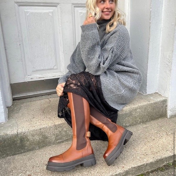 Lang Stvle THE FOLLOW BOOT Cognac skind str 36-41