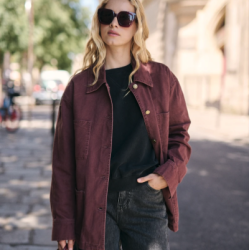 Oversize denim jakke bourgogne Str S-L bomuld