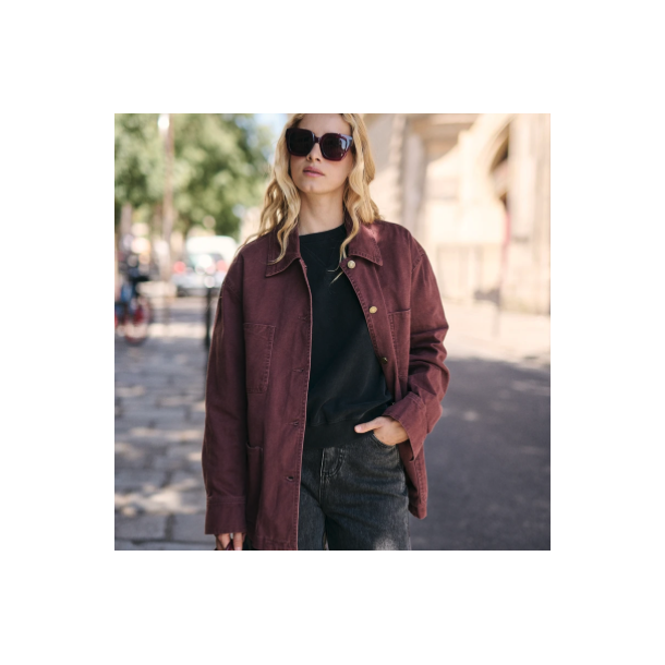Oversize denim jakke bourgogne Str S-L bomuld