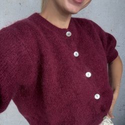 Kortrmet uld cardigan - str 36-42 Mohair &amp; uld miks