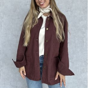 Oversize denim jakke bourgogne Str S-L bomuld