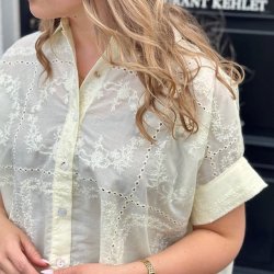 Broderi skjorte bluse loosefit str. XL-XXXL