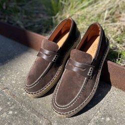 Loafer til m�nd soft med bast ruskind M�RK BRUN str. 40-45