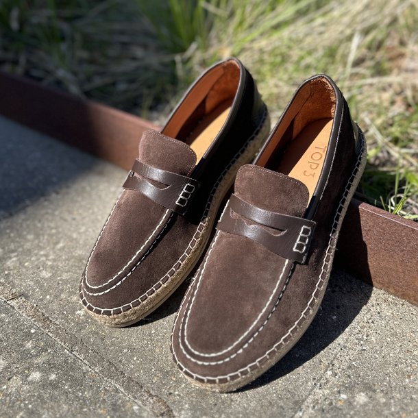 Loafer til m�nd soft med bast ruskind M�RK BRUN str. 40-45
