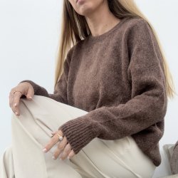 Langrmet sweater med rund hals uld mix onesize 