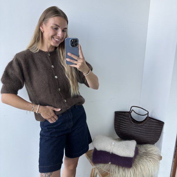 Kortrmet uld cardigan - str 36-42 Mohair &amp; uld miks