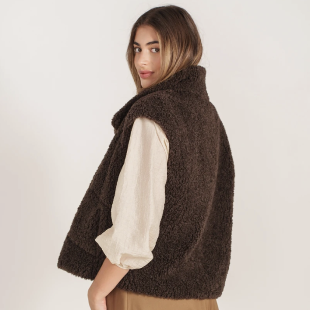 Vendbar vest teddy brun str S-L