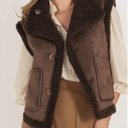 Vendbar vest teddy brun str S-L