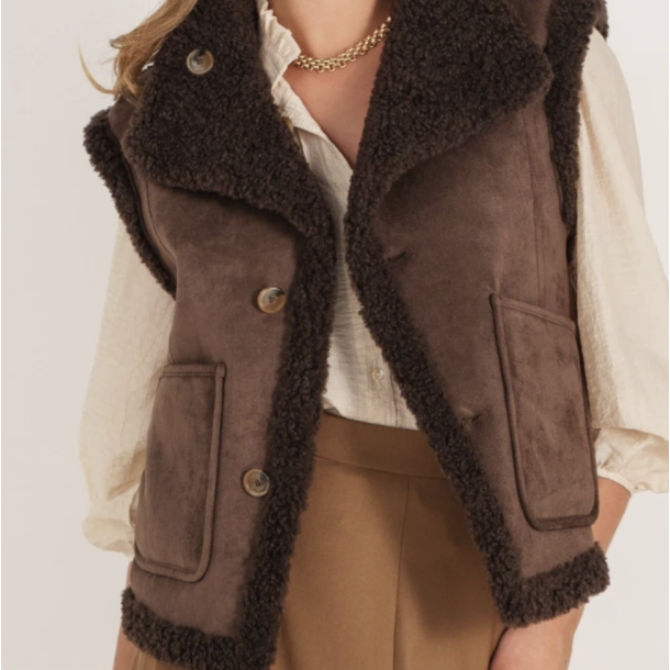 Vendbar vest teddy brun str S-L