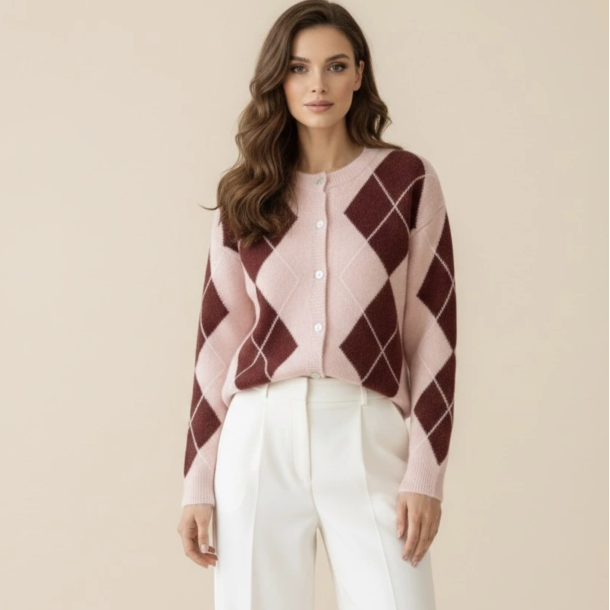 Cardigan argyle uld miks 