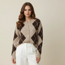 Cardigan argyle uld miks 