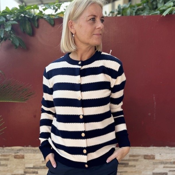Cardigan classic bred strib viskose str. M- XL