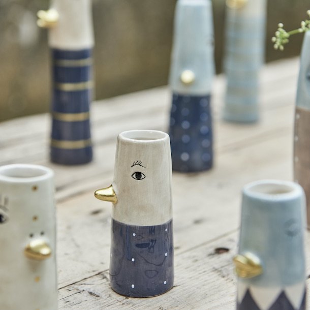 Vase ansigt med nb H 10cm keramik