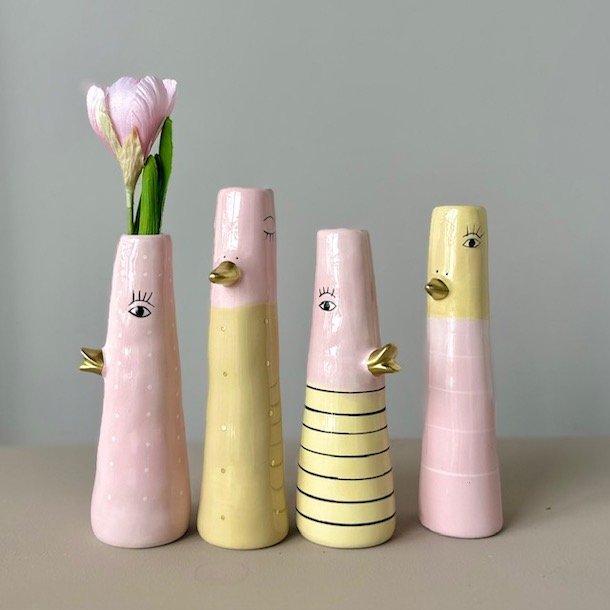 Vase ansigt med n�b keramik gul