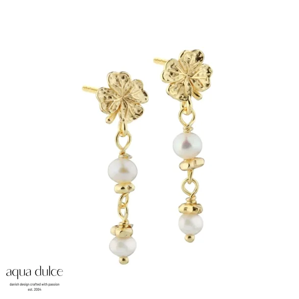 CLOVER PEARL Earstud �reringe forgyldt