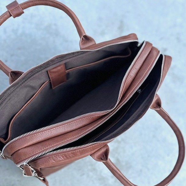 Computertaske dobbeltrum  skind