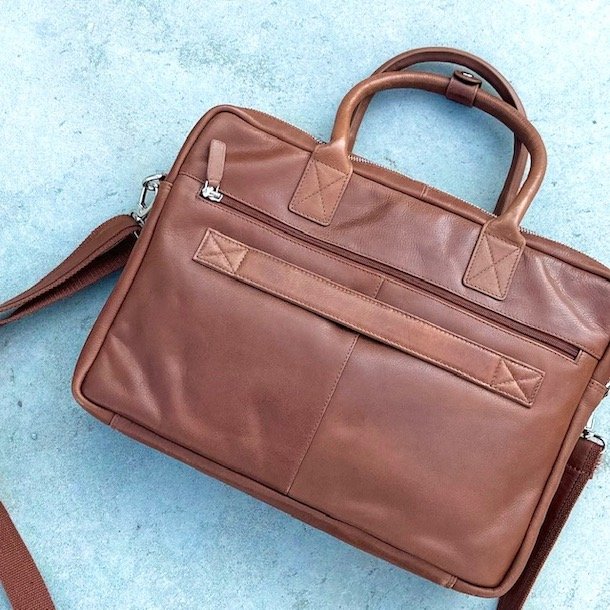 Computertaske dobbeltrum  skind