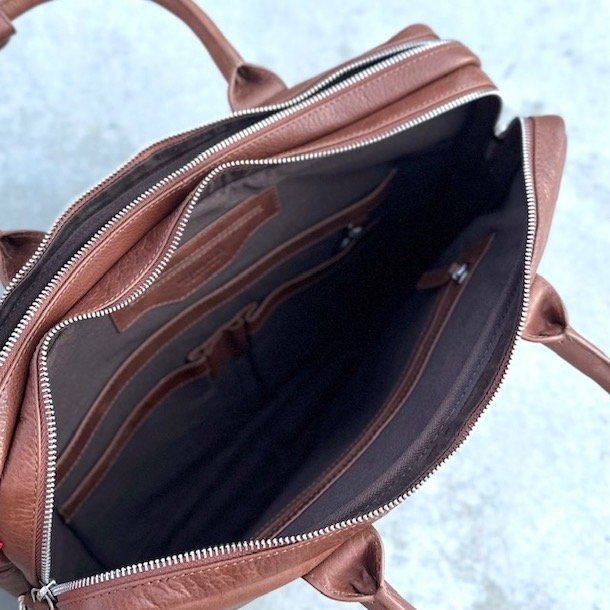 Computertaske dobbeltrum  skind