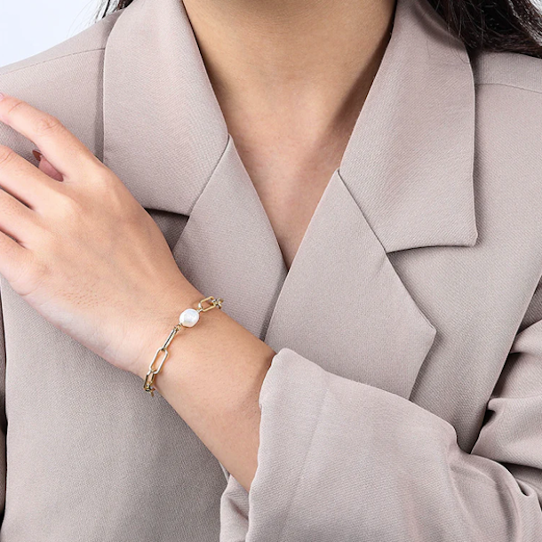 Armbnd chunky pearl chain forgyldt slv