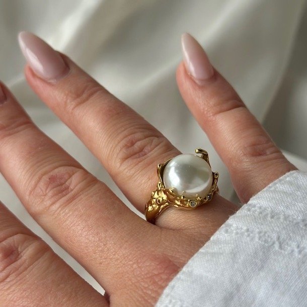 Fingerring LAGOON PEARL vandfast 18kt. forgyldt