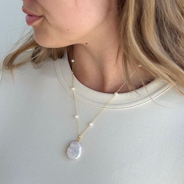 Halskde GARDA pearl 43-50 cm forgyldt slv