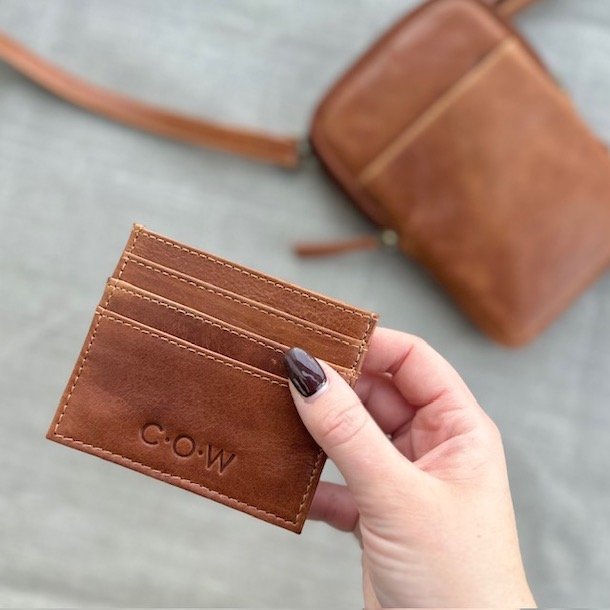 Kortholder Cow skind raw Cognac