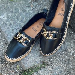 Espadrillos soft CHAIN med bast skind SORT str. 36-41