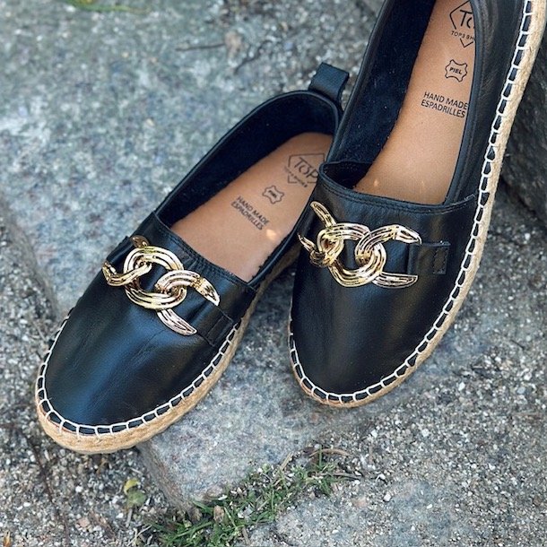 Espadrillos soft CHAIN med bast skind SORT str. 36-41