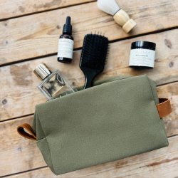 Toilettaske unisex kanvas og lder