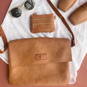 Taske med klap cognac