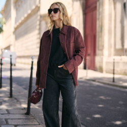 Oversize denim jakke bourgogne Str S-L bomuld