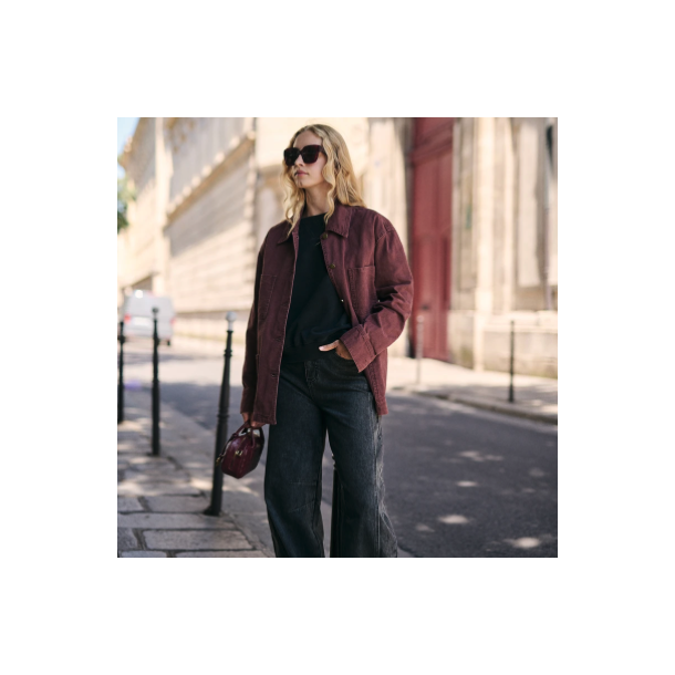 Oversize denim jakke bourgogne Str S-L bomuld