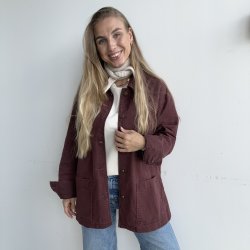 Oversize denim jakke bourgogne Str S-L bomuld