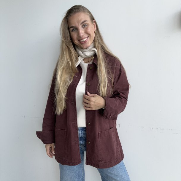 Oversize denim jakke bourgogne Str S-L bomuld