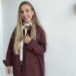 Oversize denim jakke bourgogne Str S-L bomuld