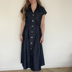 Denim kjole med korte �rmer 